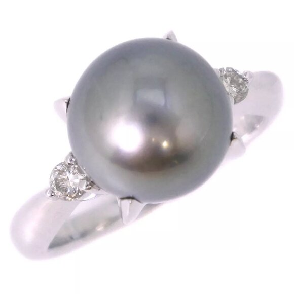 Pearl Ring black10ｍｍ Pt900Platinum/Black Cultured Pearl/diamond #6.0(U...